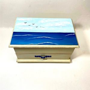 Original Acrylic Seascape Art on Relived Upcycled Vintage Wood Jewelry Box